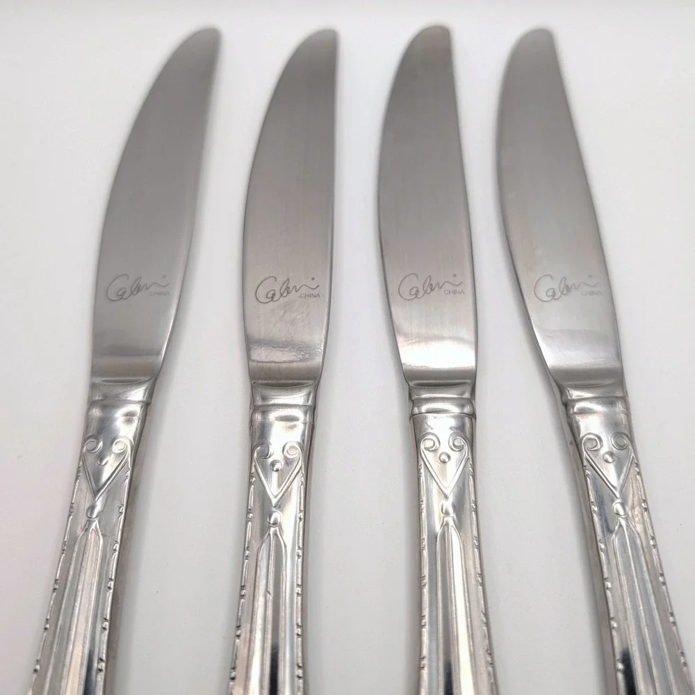 Calen Ornate Baroque Dinner Knives (4) Heavy Stainless Scroll Fleur de Lis 9